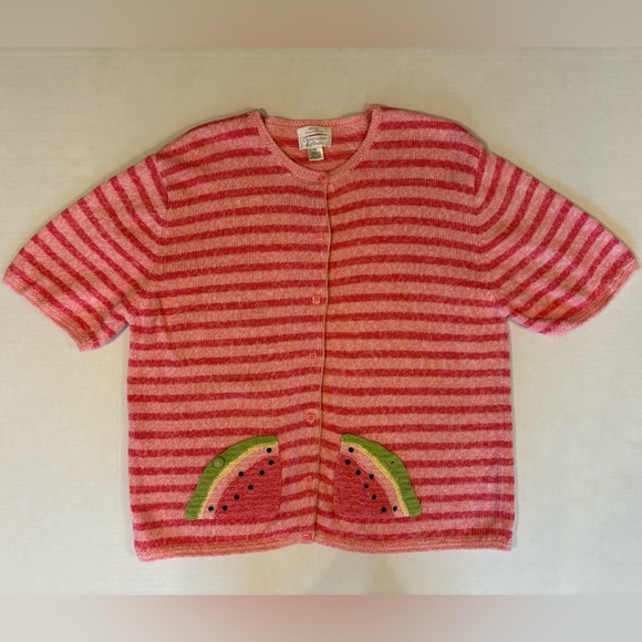 Christopher & Banks stripped short sleeve sweater embroidered watermelons XL - Picture 1 of 7